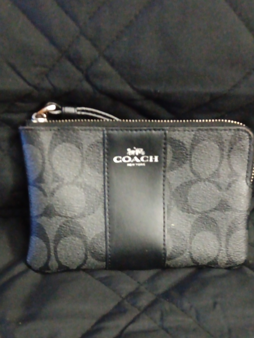 Coach Black Signature Zip Wristlet Pouch